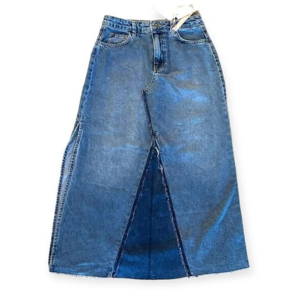 STRADIVARIUS | Blue | LONG DENIM SKIRT WITH SLIT - Picture 2 of 7